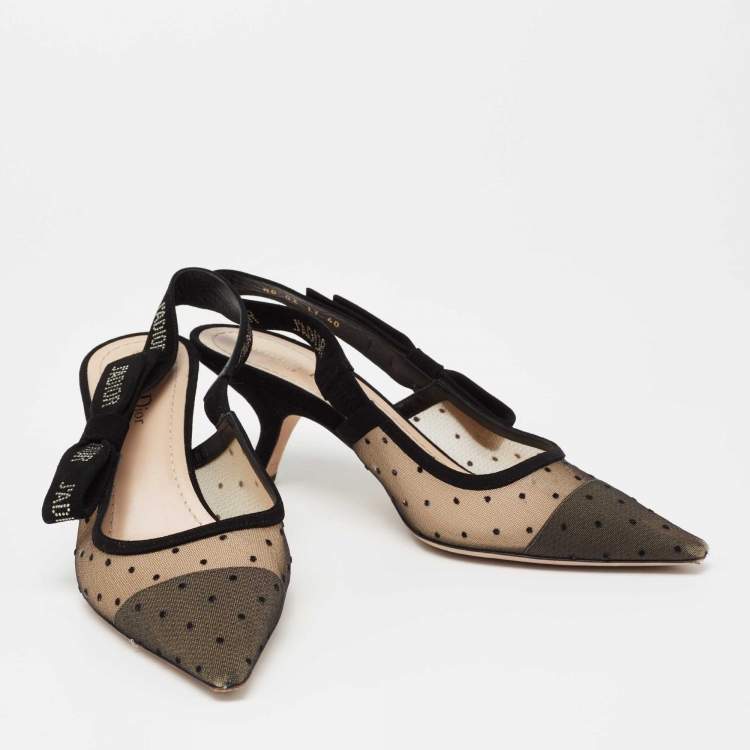 Pre Owned Dior Black Mesh and Suede J'Adior Slingback Pumps Size 40