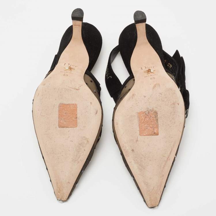 Pre Owned Dior Black Mesh and Suede J'Adior Slingback Pumps Size 40