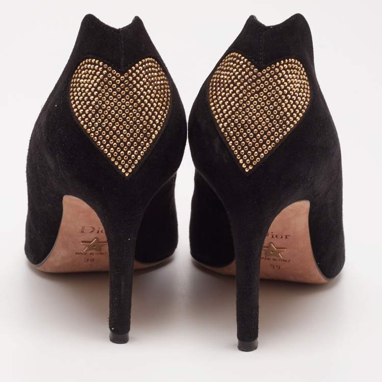 Pre Owned Dior Black Suede Crystal Embellished Pointed Toe Pumps Size 39