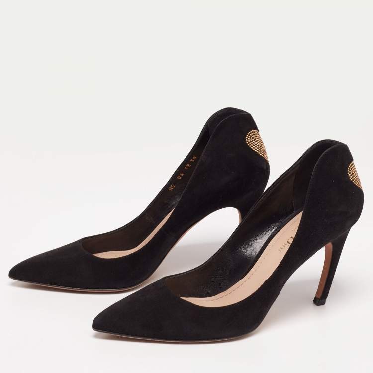 Pre Owned Dior Black Suede Crystal Embellished Pointed Toe Pumps Size 39