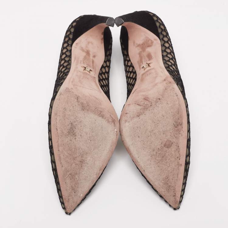 Pre Owned Christian Dior Black Suede And Mesh Pointed Toe Pumps Size 39