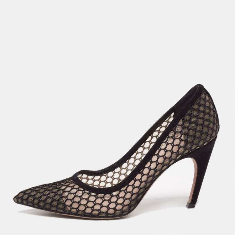 Pre Owned Christian Dior Black Suede And Mesh Pointed Toe Pumps Size 39
