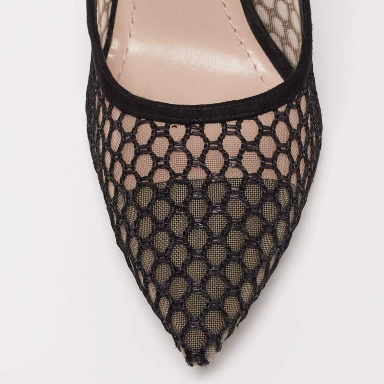 Pre Owned Christian Dior Black Suede And Mesh Pointed Toe Pumps Size 39