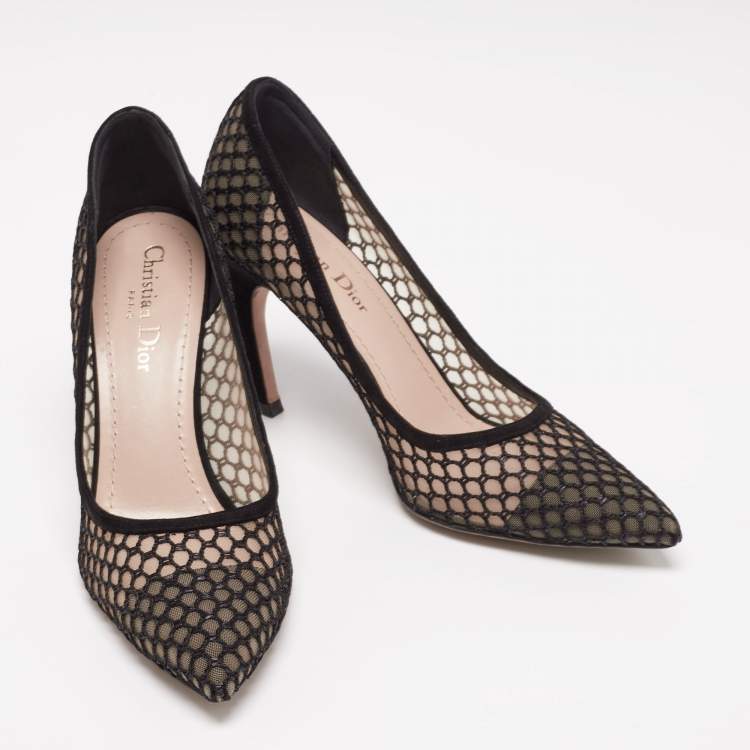 Pre Owned Christian Dior Black Suede And Mesh Pointed Toe Pumps Size 39
