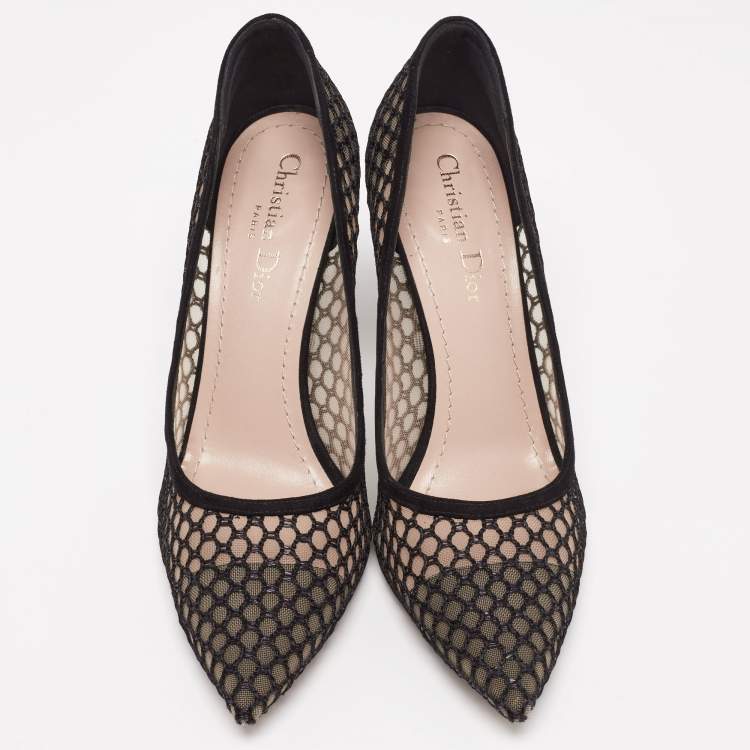 Pre Owned Christian Dior Black Suede And Mesh Pointed Toe Pumps Size 39
