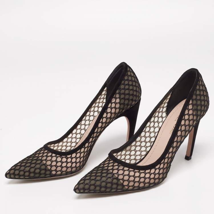 Pre Owned Christian Dior Black Suede And Mesh Pointed Toe Pumps Size 39