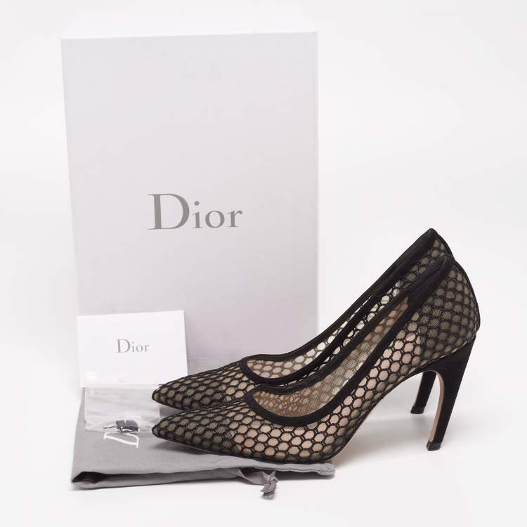 Pre Owned Christian Dior Black Suede And Mesh Pointed Toe Pumps Size 39