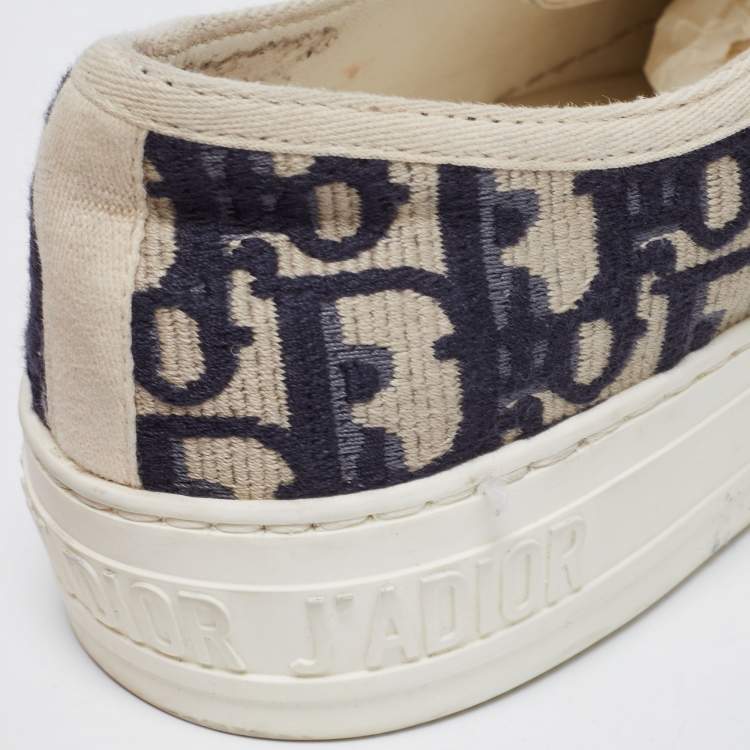 Pre Owned Dior Navy Blue/Off-White Oblique Cotton Walk'n'Dior Low-Top Sneakers Size 37