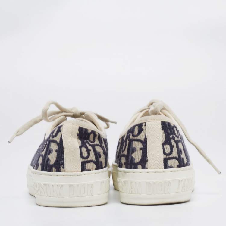 Pre Owned Dior Navy Blue/Off-White Oblique Cotton Walk'n'Dior Low-Top Sneakers Size 37