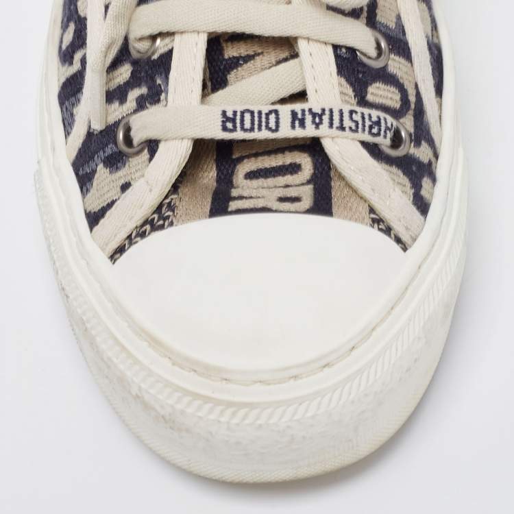 Pre Owned Dior Navy Blue/Off-White Oblique Cotton Walk'n'Dior Low-Top Sneakers Size 37