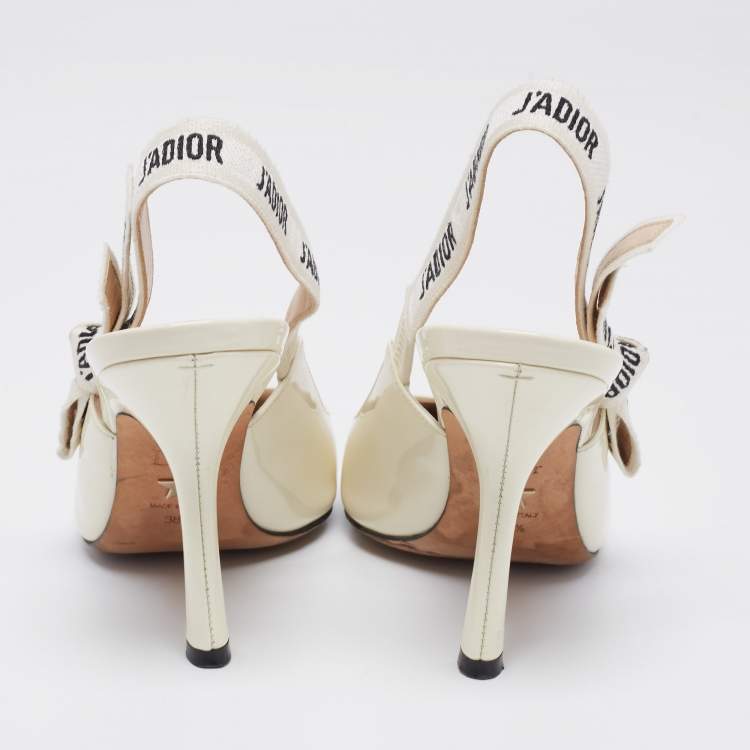 Pre Owned Dior White Patent Leather J'adior Slingback Pointed Toe Sandals Size 38.5