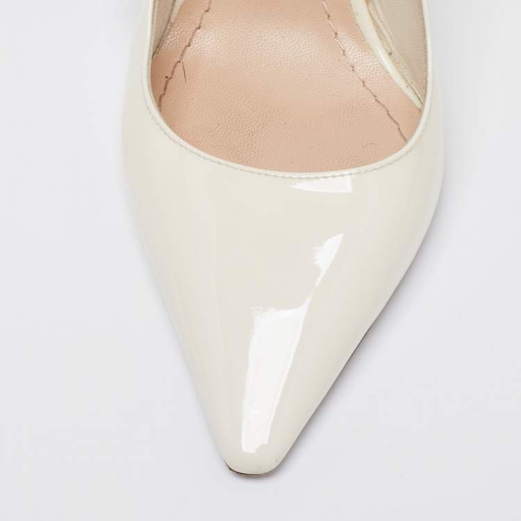 Pre Owned Dior White Patent Leather J'adior Slingback Pointed Toe Sandals Size 38.5