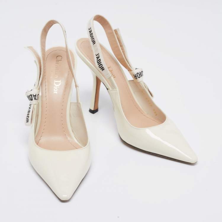Pre Owned Dior White Patent Leather J'adior Slingback Pointed Toe Sandals Size 38.5