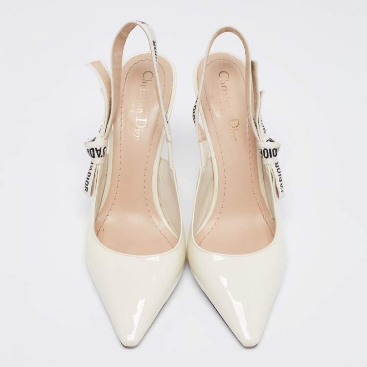 Pre Owned Dior White Patent Leather J'adior Slingback Pointed Toe Sandals Size 38.5