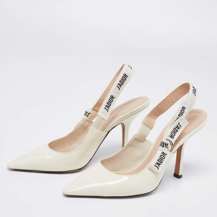 Pre Owned Dior White Patent Leather J'adior Slingback Pointed Toe Sandals Size 38.5