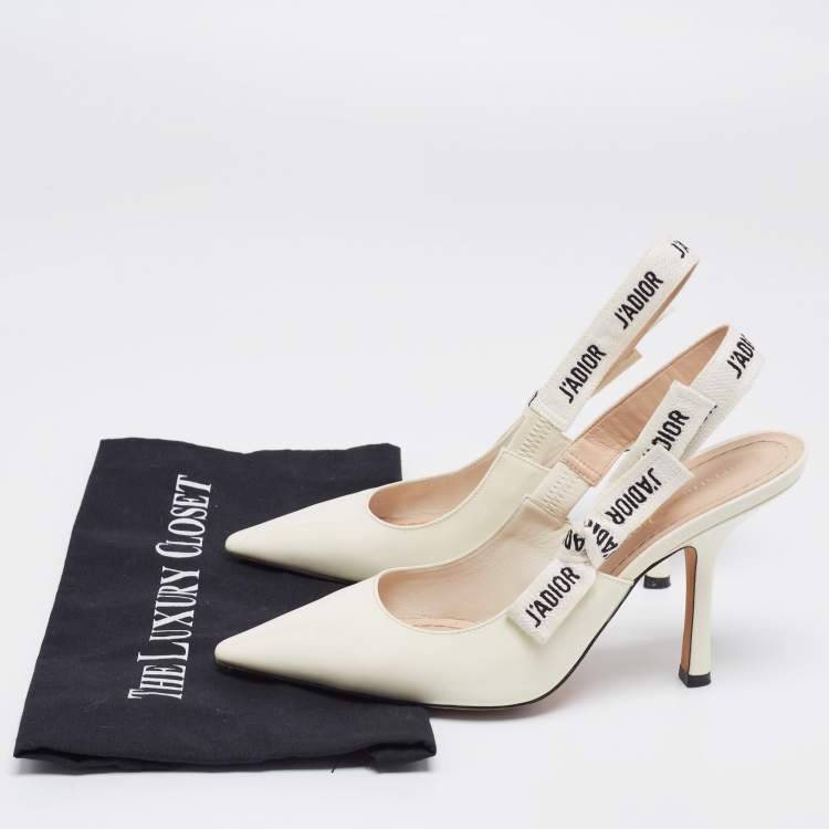 Pre Owned Dior White Patent Leather J'adior Slingback Pointed Toe Sandals Size 38.5