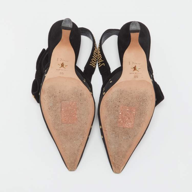 Pre Owned Dior Black Net And Suede  J'adior Studded  Slingback Sandals Size 35