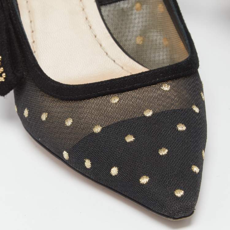 Pre Owned Dior Black Net And Suede  J'adior Studded  Slingback Sandals Size 35