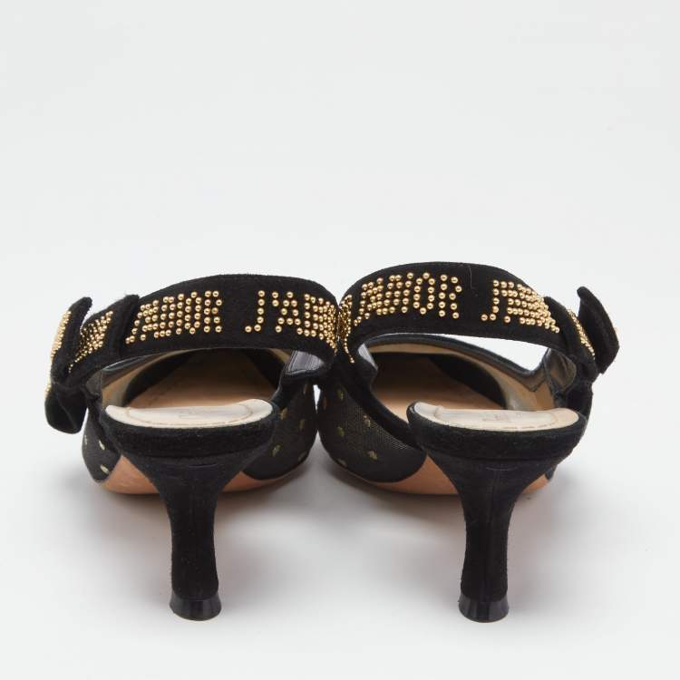 Pre Owned Dior Black Net And Suede  J'adior Studded  Slingback Sandals Size 35