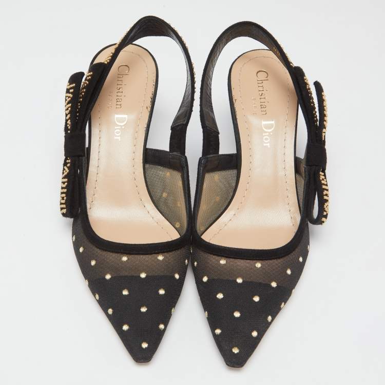 Pre Owned Dior Black Net And Suede  J'adior Studded  Slingback Sandals Size 35
