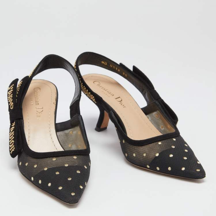 Pre Owned Dior Black Net And Suede  J'adior Studded  Slingback Sandals Size 35