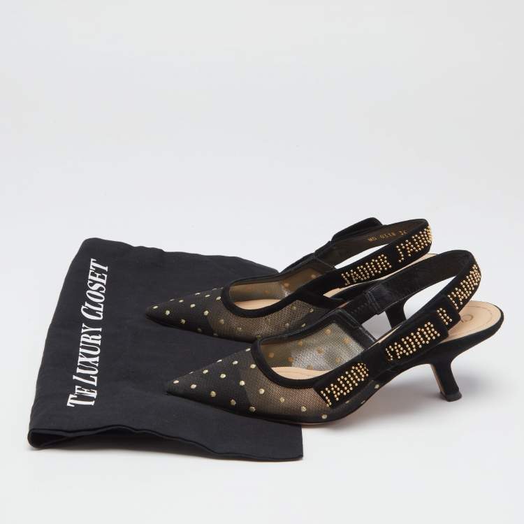 Pre Owned Dior Black Net And Suede  J'adior Studded  Slingback Sandals Size 35