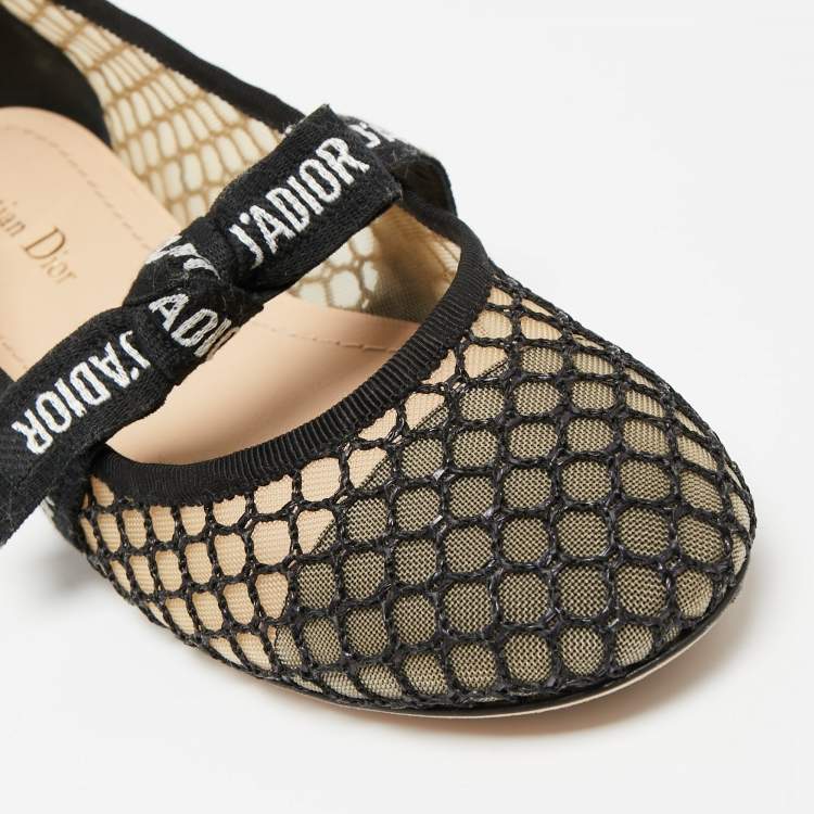 مملوكة مسبقًا Dior Black Mesh Miss J'Adior Ballet Flats Size 39.5