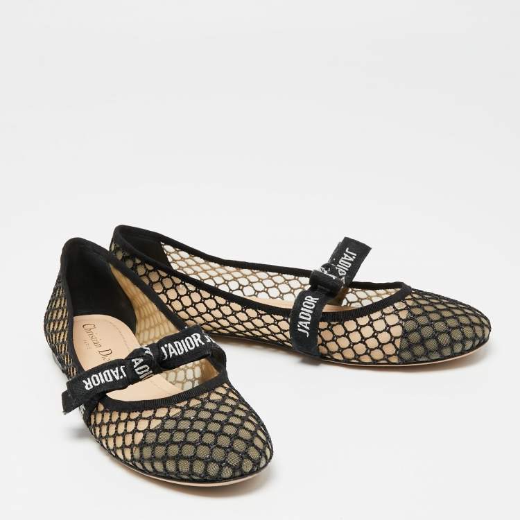 مملوكة مسبقًا Dior Black Mesh Miss J'Adior Ballet Flats Size 39.5
