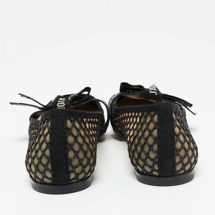 مملوكة مسبقًا Dior Black Mesh Miss J'Adior Ballet Flats Size 39.5