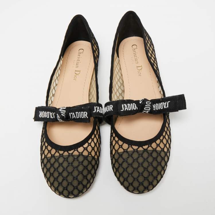 مملوكة مسبقًا Dior Black Mesh Miss J'Adior Ballet Flats Size 39.5