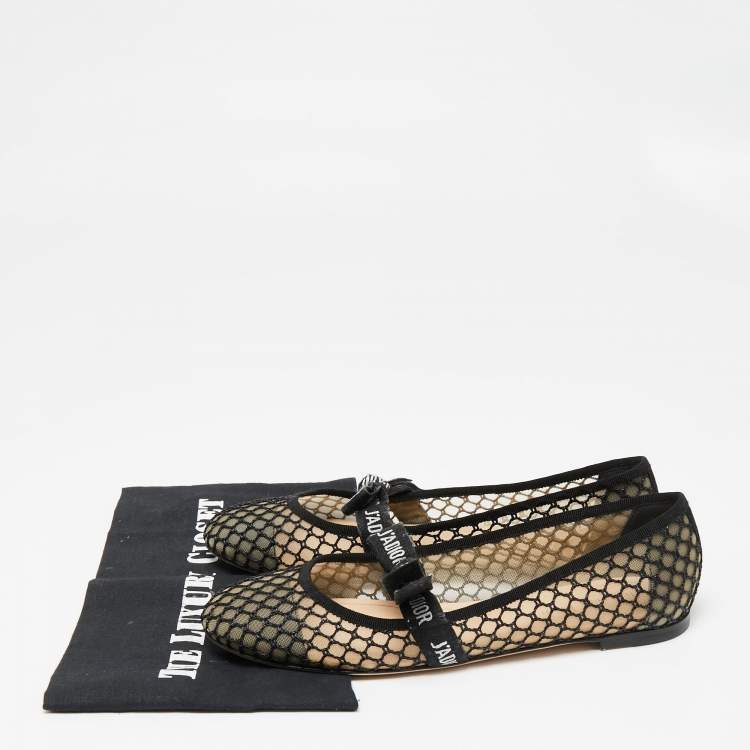 مملوكة مسبقًا Dior Black Mesh Miss J'Adior Ballet Flats Size 39.5