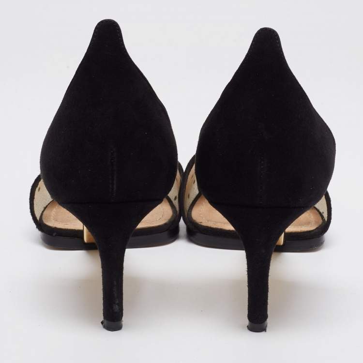 Pre Owned Dior Beige/Black Suede and Mesh Pointed Toe Pumps Size 37