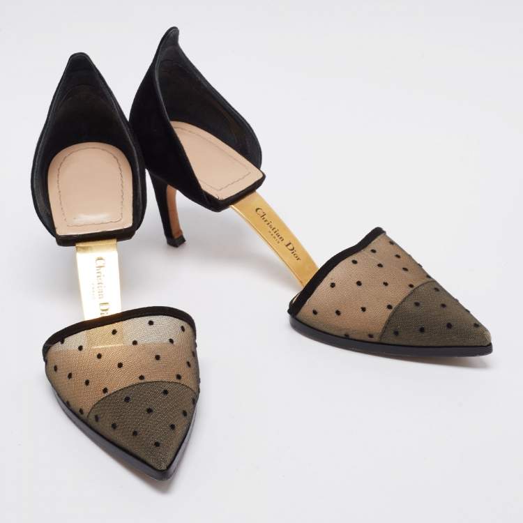 Pre Owned Dior Beige/Black Suede and Mesh Pointed Toe Pumps Size 37
