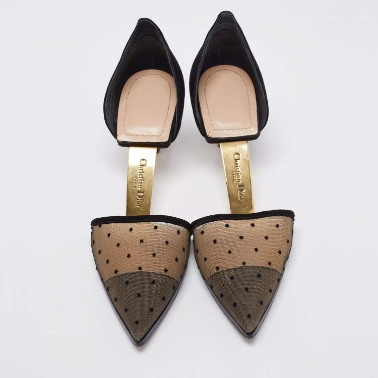 Pre Owned Dior Beige/Black Suede and Mesh Pointed Toe Pumps Size 37