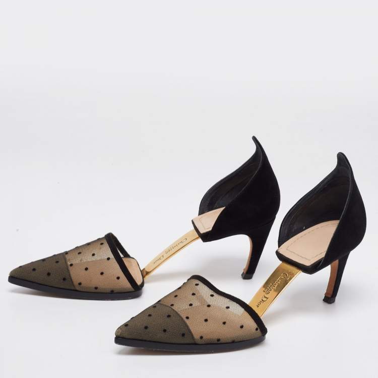 Pre Owned Dior Beige/Black Suede and Mesh Pointed Toe Pumps Size 37