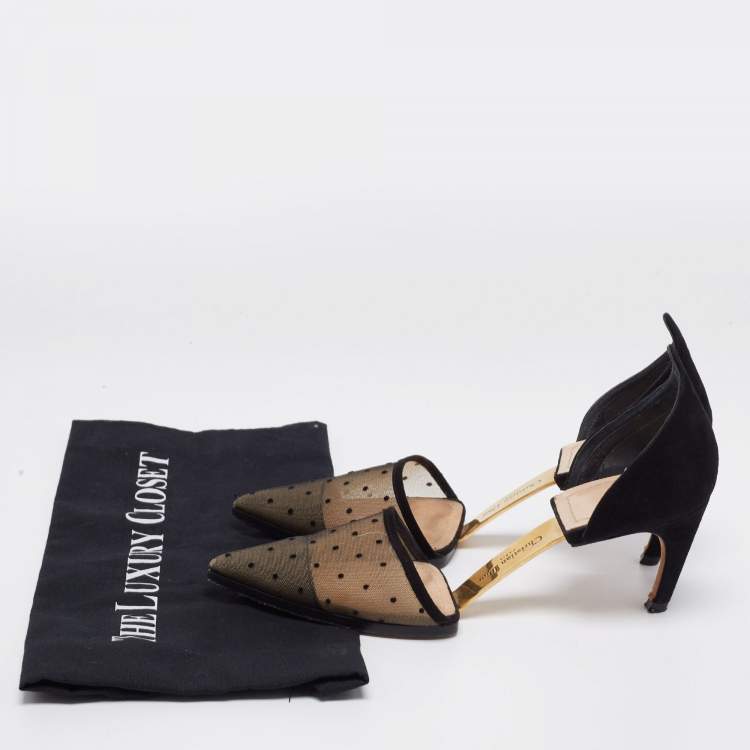 Pre Owned Dior Beige/Black Suede and Mesh Pointed Toe Pumps Size 37