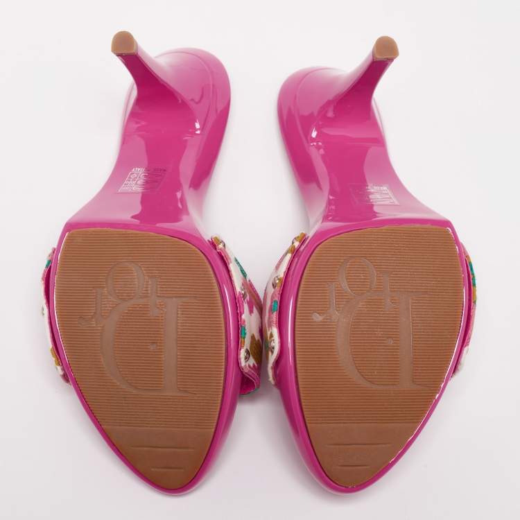 Pre Owned Dior Multicolor Printed Canvas Logo Open Toe Slide Sandals Size 40.5