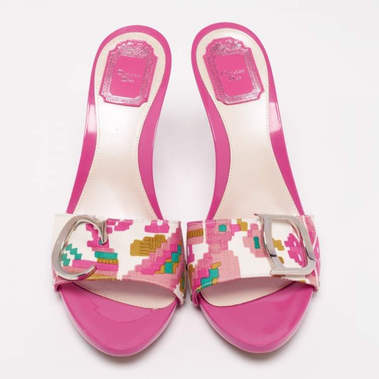 Pre Owned Dior Multicolor Printed Canvas Logo Open Toe Slide Sandals Size 40.5