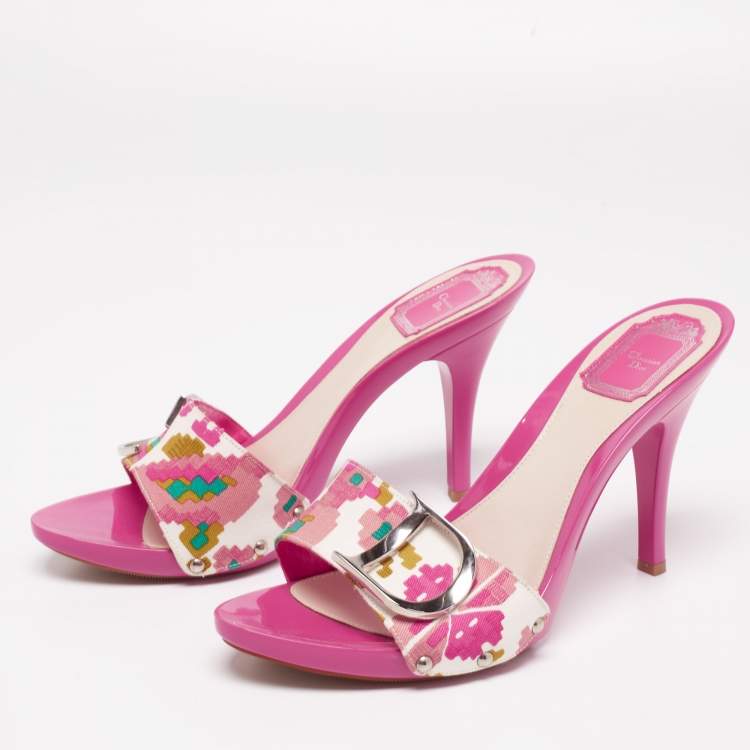 Pre Owned Dior Multicolor Printed Canvas Logo Open Toe Slide Sandals Size 40.5