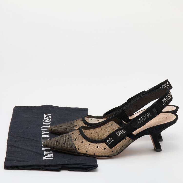 Pre Owned Dior Black Mesh And Suede J 'Adior Slingback Sandals Size 37.5