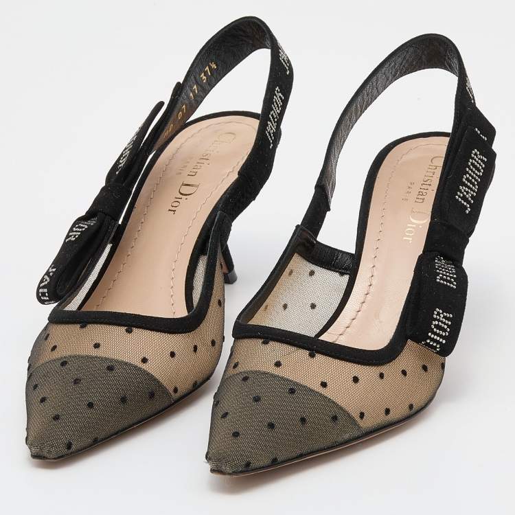 Pre Owned Dior Black Mesh And Suede J 'Adior Slingback Sandals Size 37.5