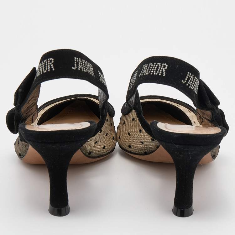 Pre Owned Dior Black Mesh And Suede J 'Adior Slingback Sandals Size 37.5