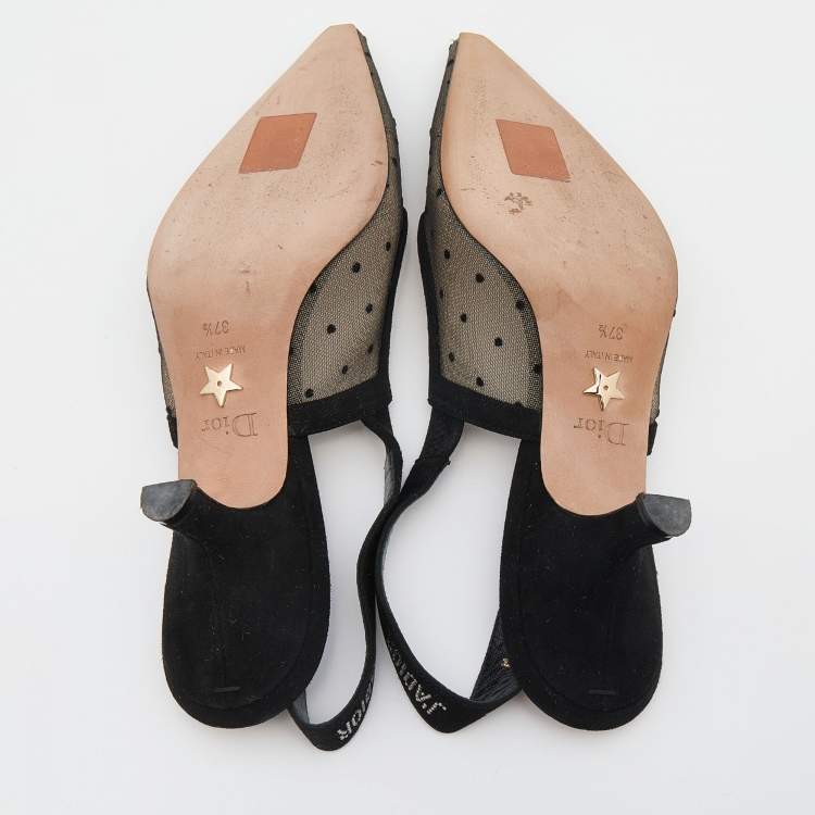 Pre Owned Dior Black Mesh And Suede J 'Adior Slingback Sandals Size 37.5