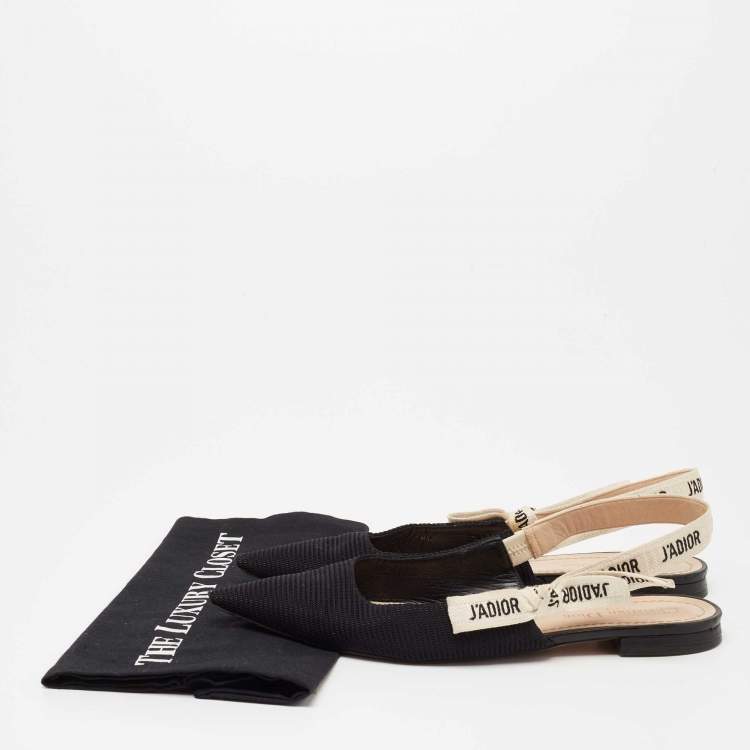Pre Owned Dior Black Technical Fabric and Ribbon J'adior Slingback Flats Size 39.5