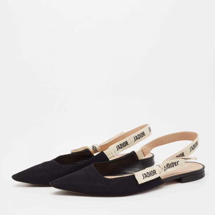 Pre Owned Dior Black Technical Fabric and Ribbon J'adior Slingback Flats Size 39.5