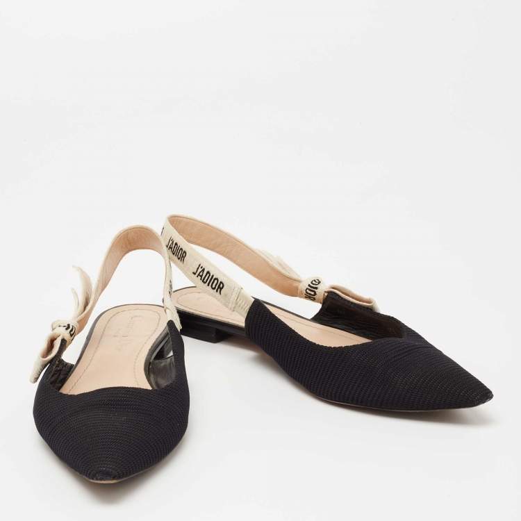 Pre Owned Dior Black Technical Fabric and Ribbon J'adior Slingback Flats Size 39.5