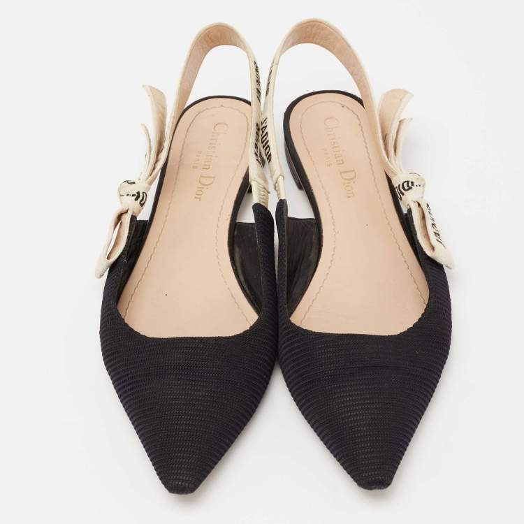 Pre Owned Dior Black Technical Fabric and Ribbon J'adior Slingback Flats Size 39.5