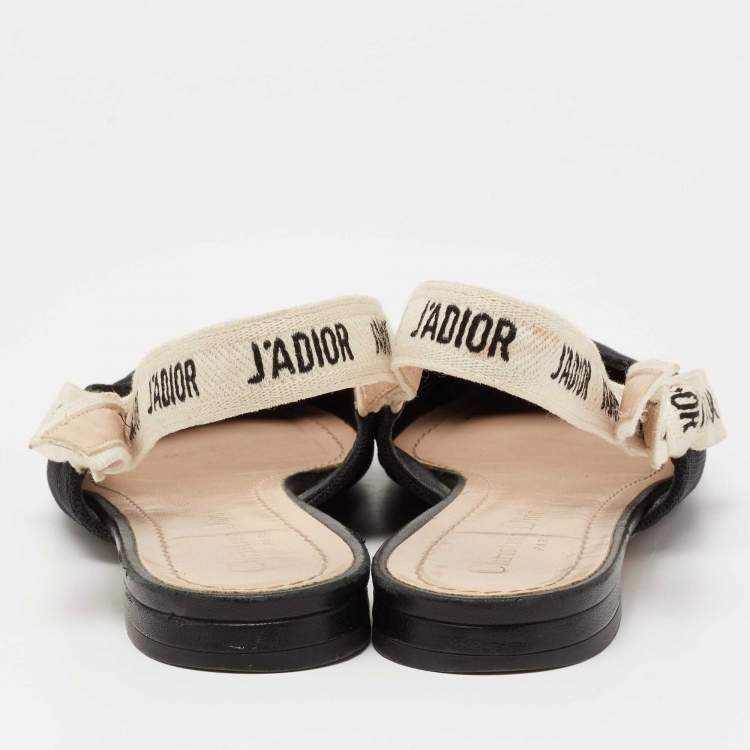 Pre Owned Dior Black Technical Fabric and Ribbon J'adior Slingback Flats Size 39.5