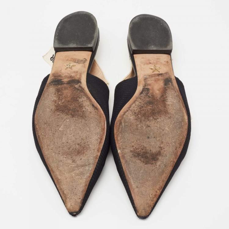 Pre Owned Dior Black Technical Fabric and Ribbon J'adior Slingback Flats Size 39.5