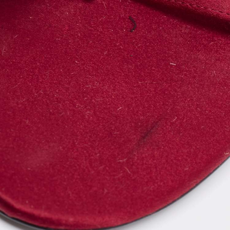 Pre Owned Dior Burgundy Satin Safety Pin Crystal Embellished Sandals Size 38